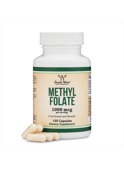 Methylfolate 1,000mcg, 120 Capsules (Third Party Tested Methyl Folate Supplement) Methylated Folate is a More Active Form of Folate Than Folic Acid (Non-GMO, Vegan Safe) by Double Wood