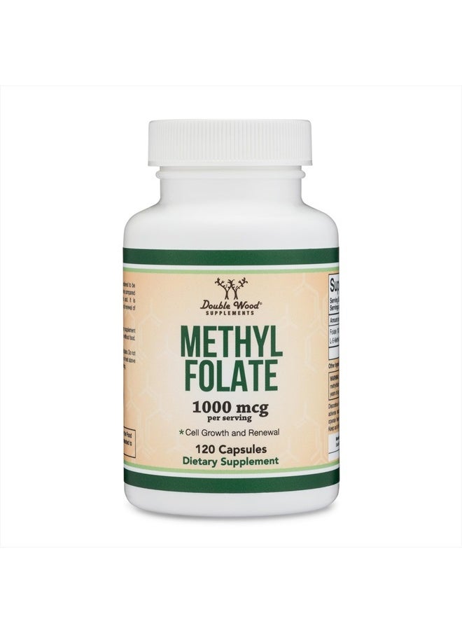 Methylfolate 1,000mcg, 120 Capsules (Third Party Tested Methyl Folate Supplement) Methylated Folate is a More Active Form of Folate Than Folic Acid (Non-GMO, Vegan Safe) by Double Wood