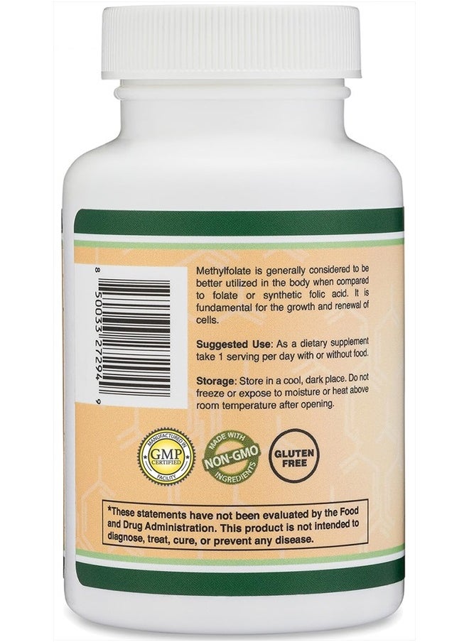 Methylfolate 1,000mcg, 120 Capsules (Third Party Tested Methyl Folate Supplement) Methylated Folate is a More Active Form of Folate Than Folic Acid (Non-GMO, Vegan Safe) by Double Wood