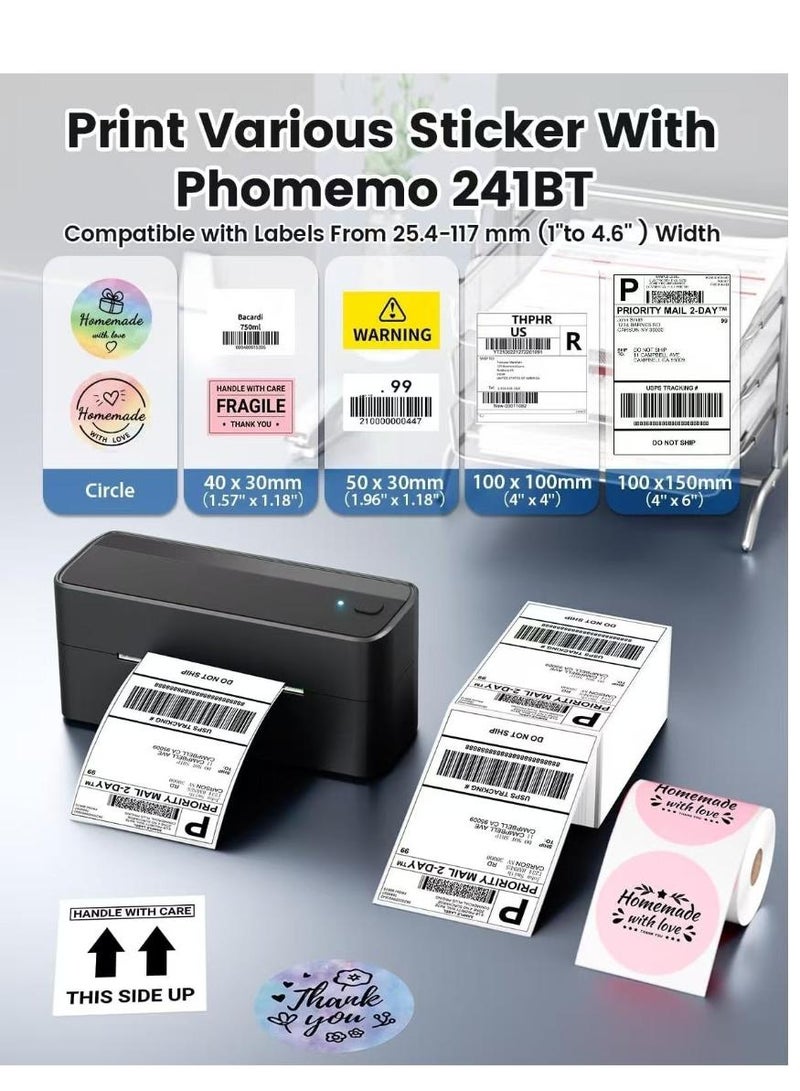 phomemo 241-BT Bluetooth Thermal Label Printer,  Wireless Shipping Label Printer for Small Business, Label Printer for Shipping Packages, Compatible with iPhone, Android (Black) - Image 4