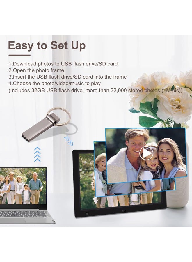 KECAG إطار صور رقمي بحجم 10.1 بوصة مع محرك أقراص فلاش USB سعة 32 جيجابايت، KECAG شاشة IPS بدقة 1920x1080، مستشعر حركة، فيديو، موسيقى، مشاركة اللحظات عبر بطاقة SD أو USB، مع جهاز تحكم عن بعد - Image 3