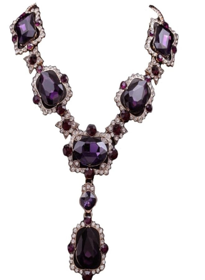 Secret for Longevity Extra Large Victorian Art Deco Antique Retro Vintage Style Gold Tone Dark Eggplant Royal Purple Rhinestone Chunky Statement Wedding Bridal Prom Drag Queen Pageant Necklace - Image 1