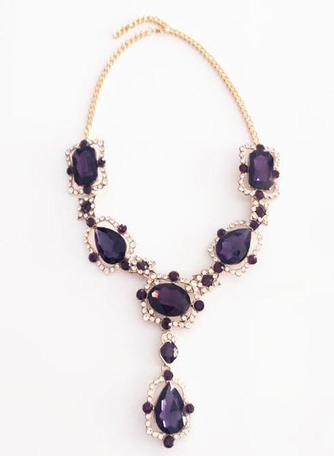Secret for Longevity Extra Large Victorian Art Deco Antique Retro Vintage Style Gold Tone Dark Eggplant Royal Purple Rhinestone Chunky Statement Wedding Bridal Prom Drag Queen Pageant Necklace - Image 3