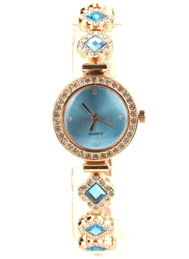 ساعة يد نسائية كوارتز شيك – لون ازرق مع روز جولد – سوار ستانلس ستيل مزين بالأحجار – ساعة فخمة وأنيقة للمناسبات والاستخدام اليومي – أفضل ساعة نسائية ستايل - Image 1