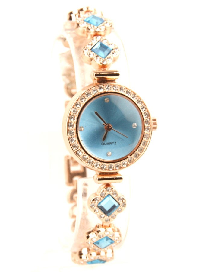 ساعة يد نسائية كوارتز شيك – لون ازرق مع روز جولد – سوار ستانلس ستيل مزين بالأحجار – ساعة فخمة وأنيقة للمناسبات والاستخدام اليومي – أفضل ساعة نسائية ستايل - Image 2