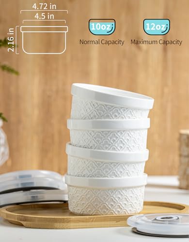 MISSYSSIM 12 oz Ramekins with Lids Oven Safe, Creme Brulee Ramekins with Covers, Ceramic Small Baking Dishes Set of 4, Souffle Dishes Bowls Dishwasher Safe, Mothers Day Gifts for Mom - Image 5