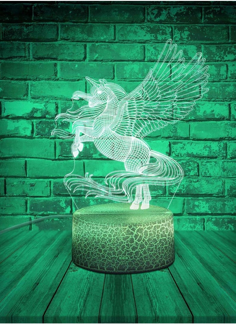 althiqahkey 3D Unicorn Lamp LED Night Visual Illusion 7 Colouring Touch Kids Bedroom  - Image 1
