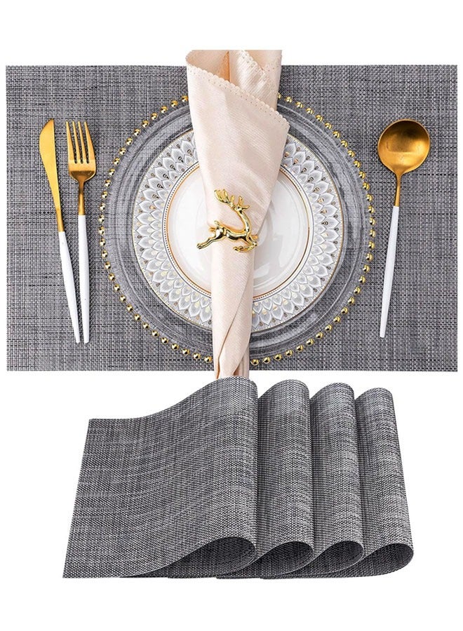 HAWAWA Placemats Set of 4, Heat-Resistant Woven Vinyl Placemat, Non-Slip Washable PVC Table Mat, Plastic Table Mats for Dining Table, Kitchen Table 30x45 cm Dark Grey - Image 1