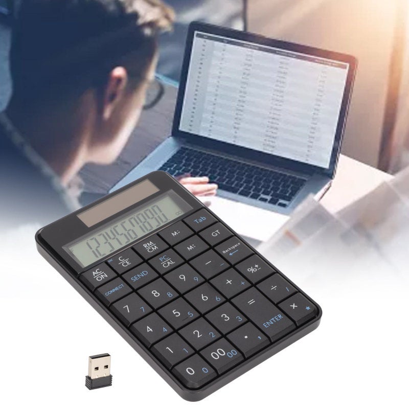 Wireless Number Pad 29 Keys 2.4GHz Stable Transmission - Solar Panel Powered Ergonomic Design Wireless Calculator for Laptops Banks Schools Companies - Image 1