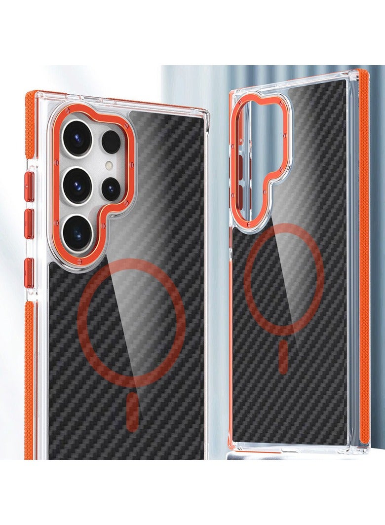 general Compatible with Samsung S25 Ultra Magnetic Phone Case Carbon Fiber Pattern Shockproof Full-Cover Protective Case MagSafe Compatible - Image 1
