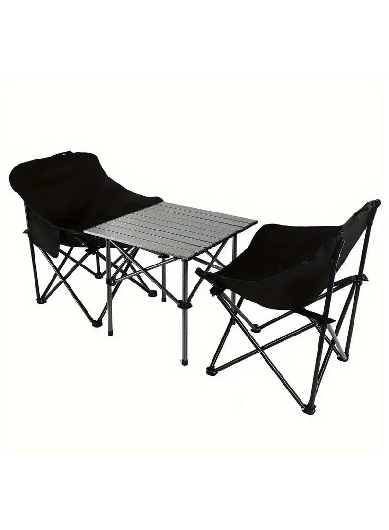 يوويل طاولة تخييم قابلة للطي محمولة مع كرسيين، طقم طاولة نزهة قابل للطي من الألومنيوم خفيف الوزن مع حقيبة حمل، مقاومة للماء والصدأ، مناسبة للتخييم، 53×50×50 سم، لون أسود - Image 1