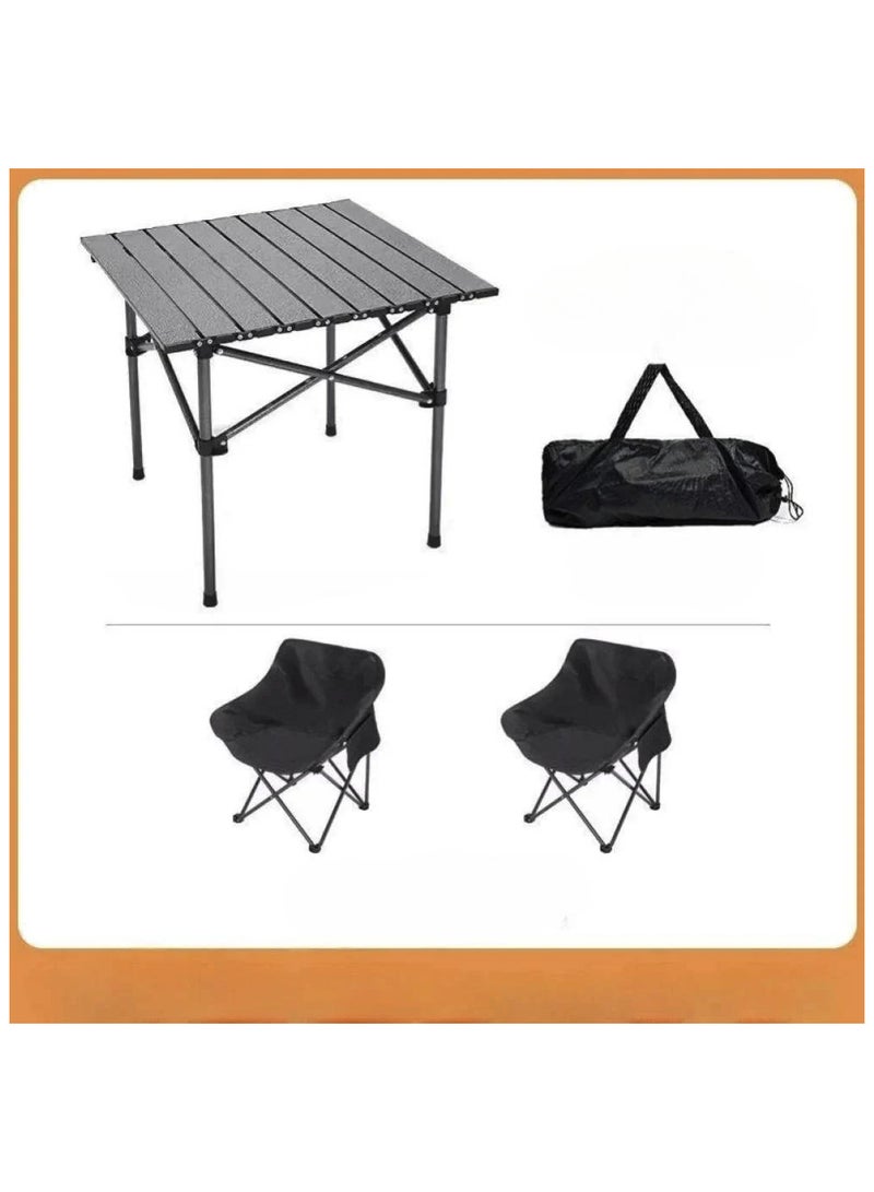 يوويل طاولة تخييم قابلة للطي محمولة مع كرسيين، طقم طاولة نزهة قابل للطي من الألومنيوم خفيف الوزن مع حقيبة حمل، مقاومة للماء والصدأ، مناسبة للتخييم، 53×50×50 سم، لون أسود - Image 3