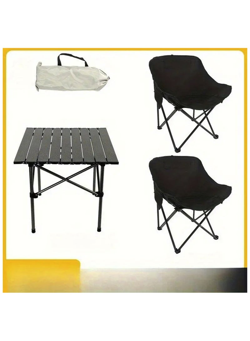 يوويل طاولة تخييم قابلة للطي محمولة مع كرسيين، طقم طاولة نزهة قابل للطي من الألومنيوم خفيف الوزن مع حقيبة حمل، مقاومة للماء والصدأ، مناسبة للتخييم، 53×50×50 سم، لون أسود - Image 4