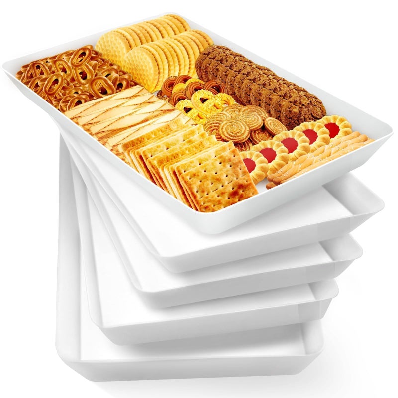 WOWBOX 5 pcs Serving Tray for Entertaining, Serving Platters for Fruit, Cookies, Dessert, Snacks, Reusable Plastic Trays for Serving Food and Pantry Organization in Kitchen & for Parties - Image 1
