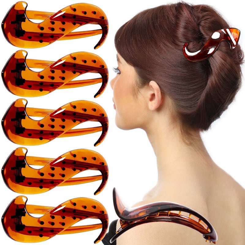 RC ROCHE ORNAMENT 6 Pcs Womens S Shape Anti Slip Firm Grip Comfortable Side Slide Beauty Chic Strong Premium Quality Plastic Lightweight Hair Accessories Clips Medium Brown