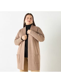 Plus Size Ulla Popken Solid Open Front Cardigan with Pockets