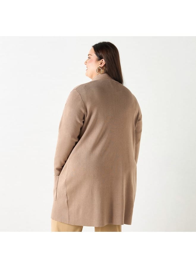 Ulla Popken Plus Size Ulla Popken Solid Open Front Cardigan with Pockets  - Image 3