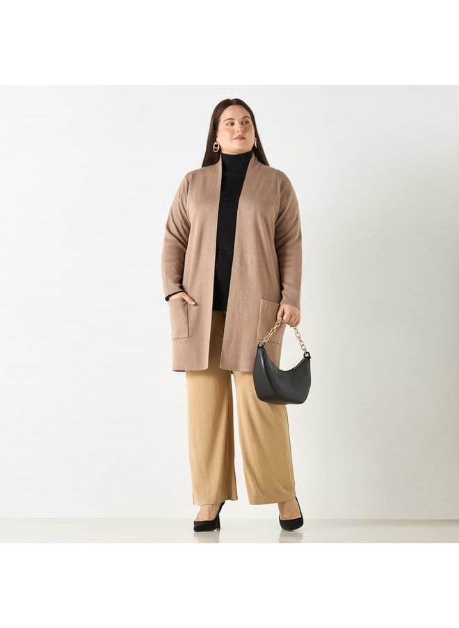 Ulla Popken Plus Size Ulla Popken Solid Open Front Cardigan with Pockets  - Image 2