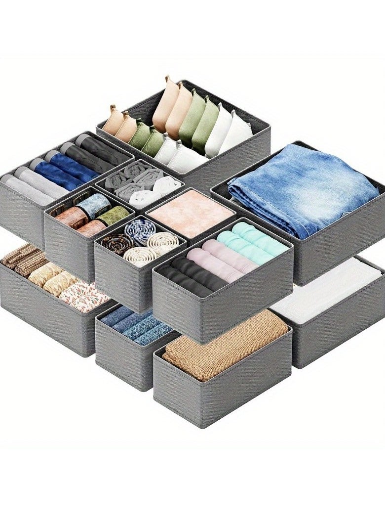 Hihonor 12 Pack Drawer Organizers, Foldable Clothing Storage Organizer, Closet Cabinet, Fabric Clothing Dividers for Clothes, Pants, Skirts, Socks, Underwears, Baby Clothing, Towel(Grey)  - Image 1