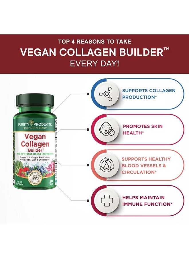 Purity Products Vegan Collagen Builder - Organic Whole Foods Fruits + Veg, Silica, Lutein, Vitamin C, Biotin, Grape Seed - Amino Acids Glycine, Lysine + Proline Collagen Boosters - 30 Tablets - Image 2