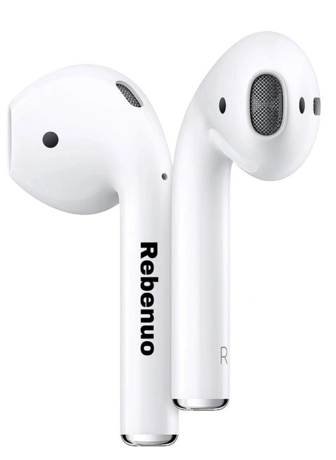 REBENUO True Wireless Bluetooth Earpods Headset with Wireless Charging (White, Version 5.0) - 80 Hours Standby, 400mAh Charging Box