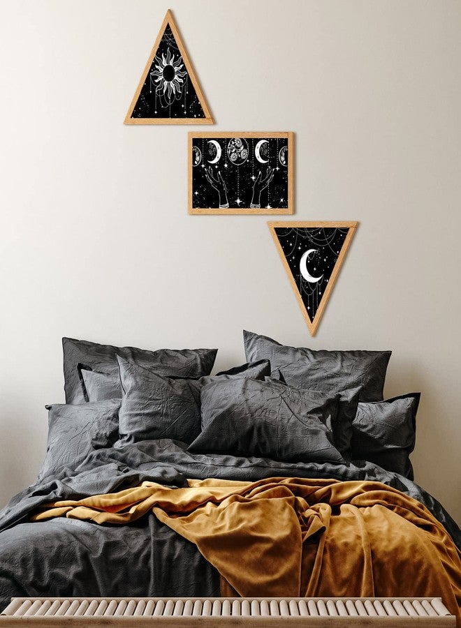 Qunclay 3 Pieces Boho Wall Decor Moon Phase Wall Decor Sun and Moon Minimalist Decorations Wooden Gothic Aesthetic Art Hanging Farmhouse Rustic Pediments for Living Room Home Bedroom Bathroom - Image 4