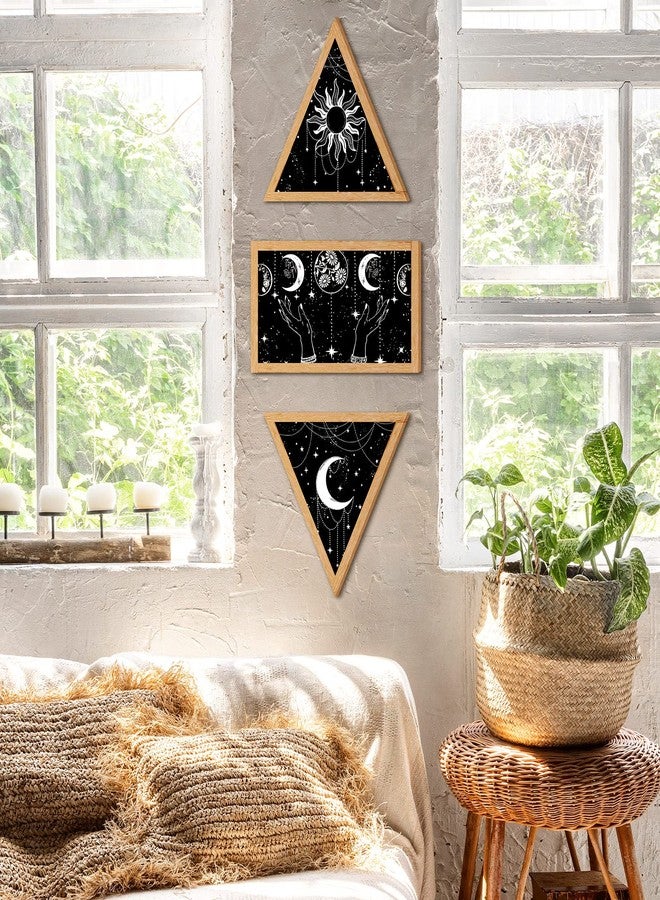 Qunclay 3 Pieces Boho Wall Decor Moon Phase Wall Decor Sun and Moon Minimalist Decorations Wooden Gothic Aesthetic Art Hanging Farmhouse Rustic Pediments for Living Room Home Bedroom Bathroom - Image 5
