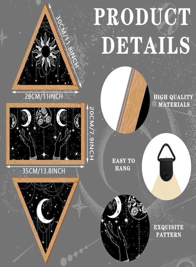 Qunclay 3 Pieces Boho Wall Decor Moon Phase Wall Decor Sun and Moon Minimalist Decorations Wooden Gothic Aesthetic Art Hanging Farmhouse Rustic Pediments for Living Room Home Bedroom Bathroom - Image 3