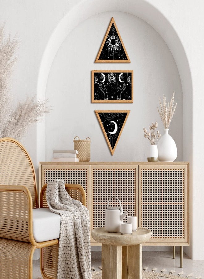 Qunclay 3 Pieces Boho Wall Decor Moon Phase Wall Decor Sun and Moon Minimalist Decorations Wooden Gothic Aesthetic Art Hanging Farmhouse Rustic Pediments for Living Room Home Bedroom Bathroom - Image 2