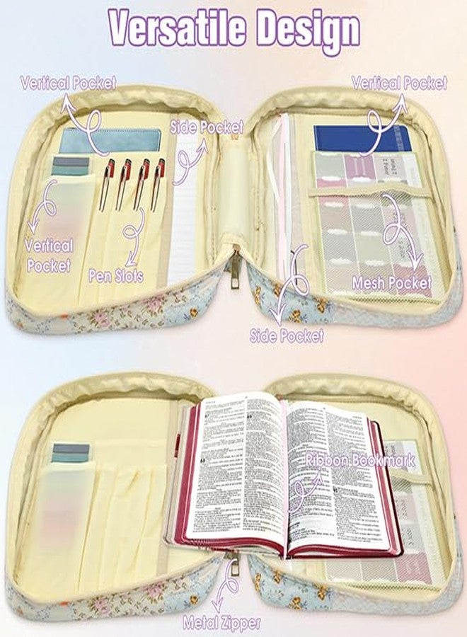 FEMBW Large Quilted Bible Cover for Women with Handle, Bible Carrying Case Tote Bag, Bible Study Supplies Organizer & Journaling Kit, Christian Gifts for Women and Girls - Image 3