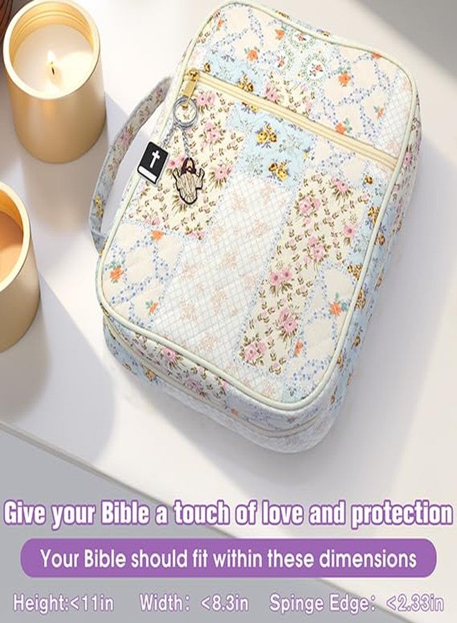 FEMBW Large Quilted Bible Cover for Women with Handle, Bible Carrying Case Tote Bag, Bible Study Supplies Organizer & Journaling Kit, Christian Gifts for Women and Girls - Image 5