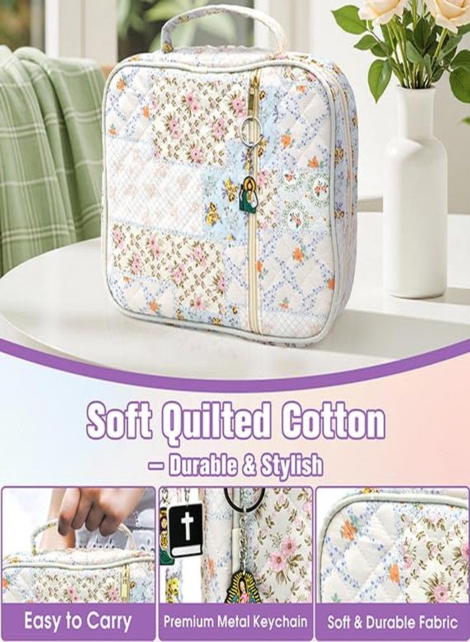 FEMBW Large Quilted Bible Cover for Women with Handle, Bible Carrying Case Tote Bag, Bible Study Supplies Organizer & Journaling Kit, Christian Gifts for Women and Girls - Image 4