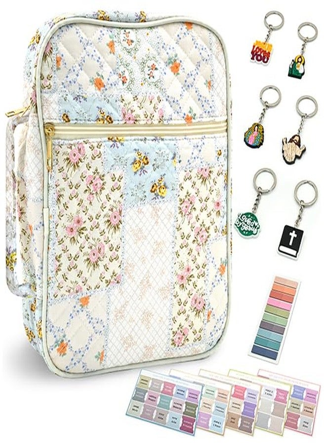 FEMBW Large Quilted Bible Cover for Women with Handle, Bible Carrying Case Tote Bag, Bible Study Supplies Organizer & Journaling Kit, Christian Gifts for Women and Girls - Image 1