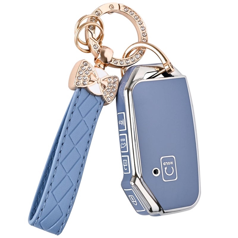 TECARATE for Kia Key Fob Cover - 5 Button TPU Car Key Case Shell Protector with Keychain Fit for Kia K5, Forte, Sportage, Soul, Seltos, Telluride, Sorento, Niro (Blue) - Image 1