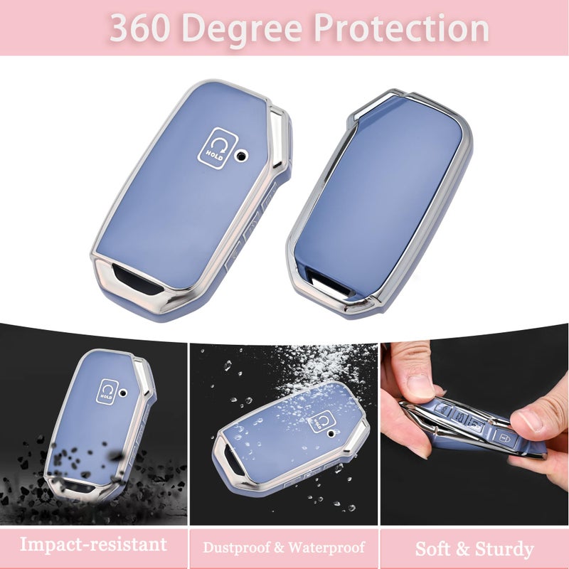 TECARATE for Kia Key Fob Cover - 5 Button TPU Car Key Case Shell Protector with Keychain Fit for Kia K5, Forte, Sportage, Soul, Seltos, Telluride, Sorento, Niro (Blue) - Image 3