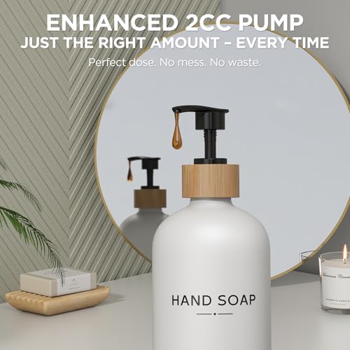 Aeakey Hand and Dish Soap Dispenser Set,16oz Glass Bottles with Printed Labels, Bamboo Tray & Pump,Countertop Soap Dispensers for Kitchen,Luxury, Minimalist & Farmhouse Decor (Hand Dish (Black/White)) - Image 2