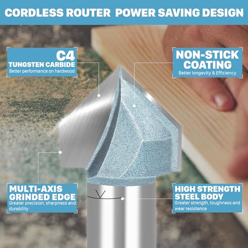 KEENTECH 90 Degree V Groove Router Bit for Woodworking with 1/2" Shank, Industrial Grade Carbide, 2" Diameter x 1-11/64" Cutting Depth, with Storage Case - Image 3
