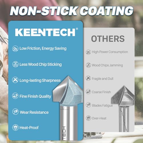 KEENTECH 90 Degree V Groove Router Bit for Woodworking with 1/2" Shank, Industrial Grade Carbide, 2" Diameter x 1-11/64" Cutting Depth, with Storage Case - Image 5