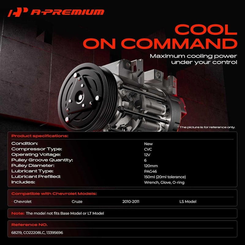 A-Premium Air Conditioner AC Compressor with Clutch for Chevrolet Cruze 2010-2011 1.8L - Image 2