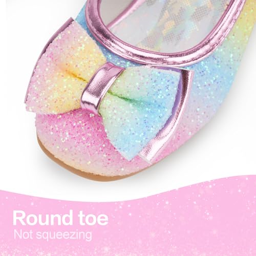 Stelle Girls Dress Shoes Glitter Princess Shoe Flower Mary Jane Low Heels Party Wedding Prom Footwear for Toddler Kids(T08-Rainbow, 9MT) - Image 2