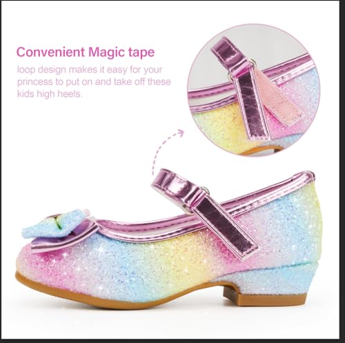 Stelle Girls Dress Shoes Glitter Princess Shoe Flower Mary Jane Low Heels Party Wedding Prom Footwear for Toddler Kids(T08-Rainbow, 9MT) - Image 3