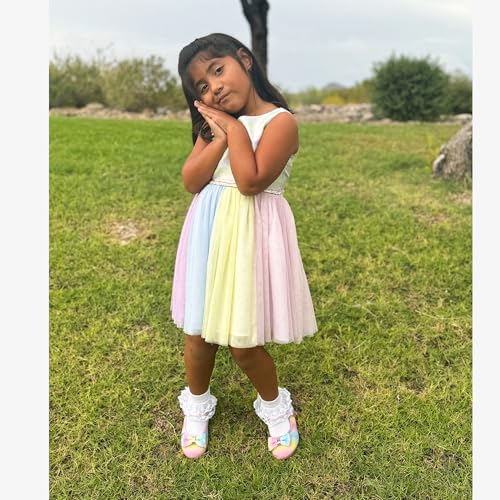 Stelle Girls Dress Shoes Glitter Princess Shoe Flower Mary Jane Low Heels Party Wedding Prom Footwear for Toddler Kids(T08-Rainbow, 9MT) - Image 5