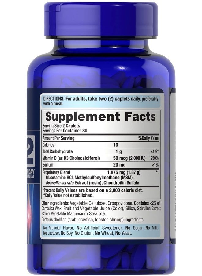 Puritan's Pride Triple Strength Glucosamine Chondroitin with Vitamin D3 Caplets, 160 Count  - Image 3
