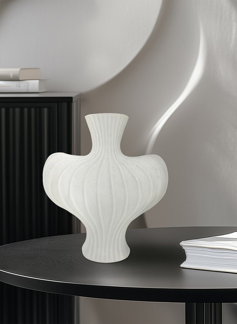 ويسفور مزهرية زهور بيضاء غير منتظمة، ديكور منزلي جميل لغرفة المعيشة، مزهرية ديكور من الراتنج لغرفة الطعام، مزهرية فنية على طراز بوهو 25×15×28 سم - Image 4