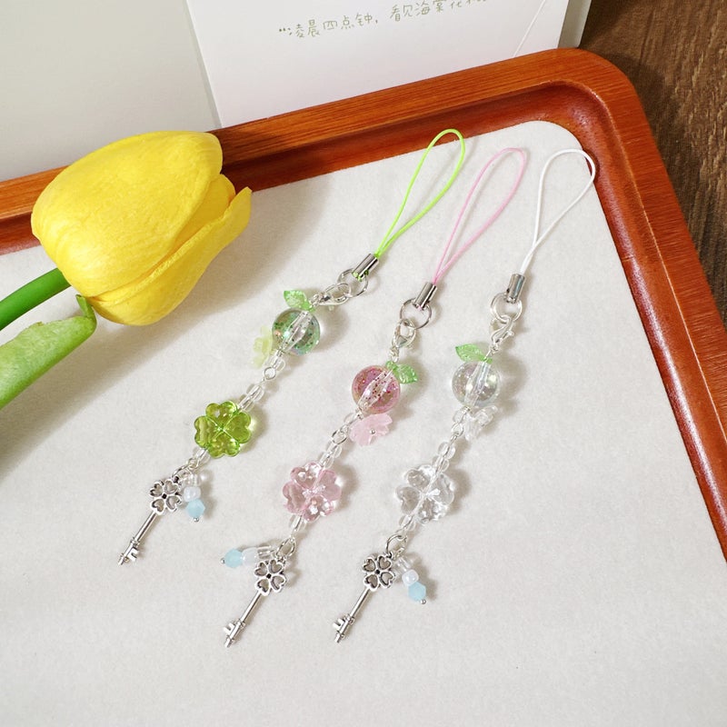 Glitter Bead Lucky Clover Series Handmade Beaded DIY بسيطة Ins-Style سلسلة الهاتف دليل Guobenggu لطيف للبنات - Image 2