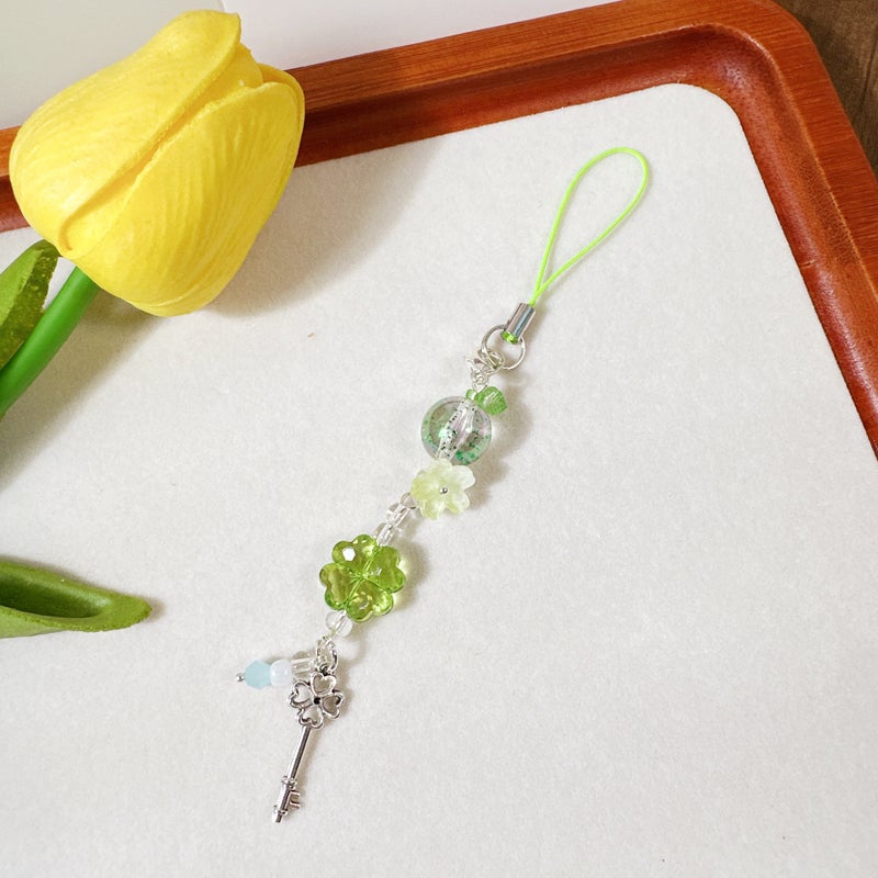 Glitter Bead Lucky Clover Series Handmade Beaded DIY بسيطة Ins-Style سلسلة الهاتف دليل Guobenggu لطيف للبنات - Image 3