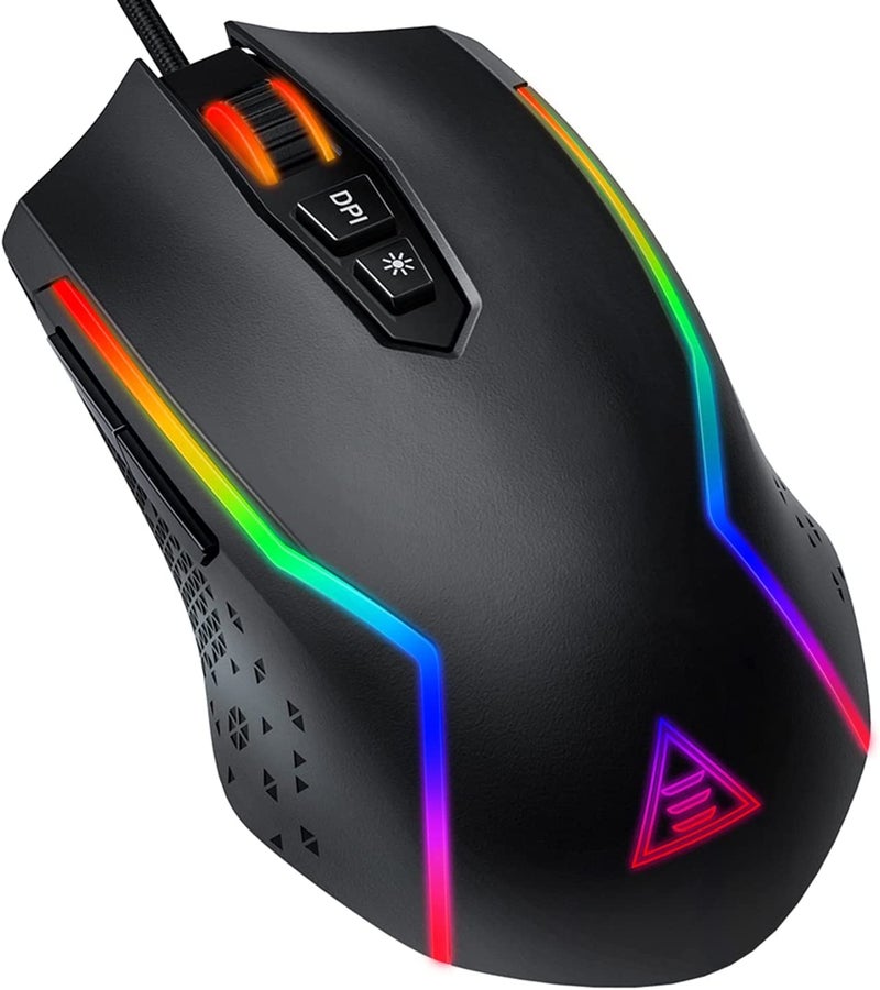 EKSA EM100 Gaming Mouse Wired Ergonomic Gaming Mice with 7 Programmable Buttons, Chroma RGB 6 Backlit& Adjustable 8000DPI for Windows PC Gamers (Classic Black) - Image 1