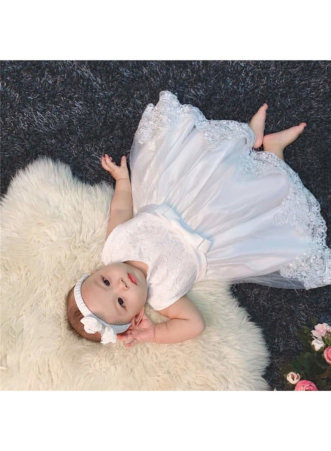 AIMJCHLD Toddler Baby Girls Formal Dresses Infant Bowknot Embroidery Tutu Lace Gown Dress Kids Pageant Party Wedding Birthday Flower Dresses Size 12M (White 12M) - Image 4
