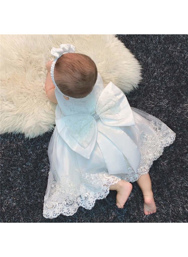 AIMJCHLD Toddler Baby Girls Formal Dresses Infant Bowknot Embroidery Tutu Lace Gown Dress Kids Pageant Party Wedding Birthday Flower Dresses Size 12M (White 12M) - Image 2