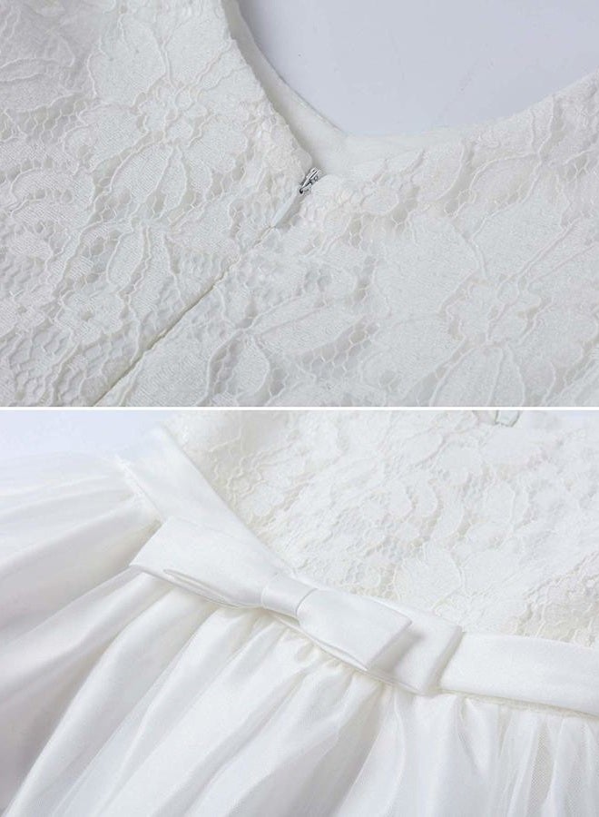 AIMJCHLD Toddler Baby Girls Formal Dresses Infant Bowknot Embroidery Tutu Lace Gown Dress Kids Pageant Party Wedding Birthday Flower Dresses Size 12M (White 12M) - Image 5